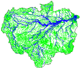 图中蓝色为干流和主要支流，绿色为一般支流。从中不难看出亚马孙河水系的庞大。.gif